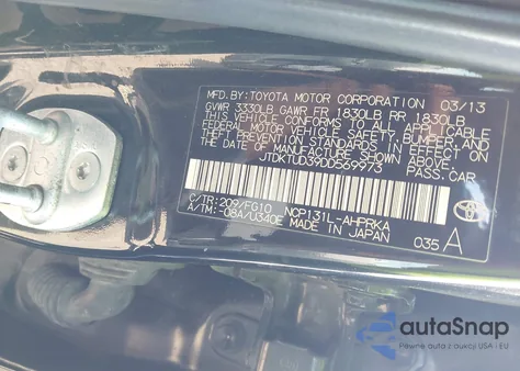 2013 Toyota Yaris Le from USA, damaged, VIN JTDKTUD39DD569973